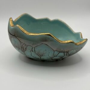 Vintage Mid Century Turquoise Egg Candy Dish Bowl Tree Branches Holland